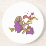 funny scared turkey on the run beverage coasters