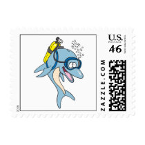 funny scuba diving dolphin postage stamps