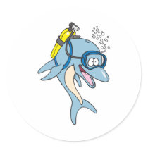 funny scuba diving dolphin stickers