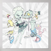 funny sexy zombie lady peep vector cartoon poster