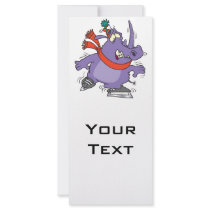 funny shaky ice skating rhino cartoon full color rack card