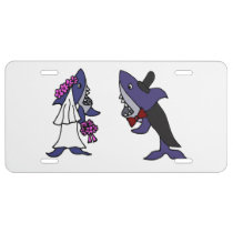 Funny Shark Bride and Groom Wedding Art License Plate at Zazzle