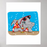 funny shark drinking beer posters