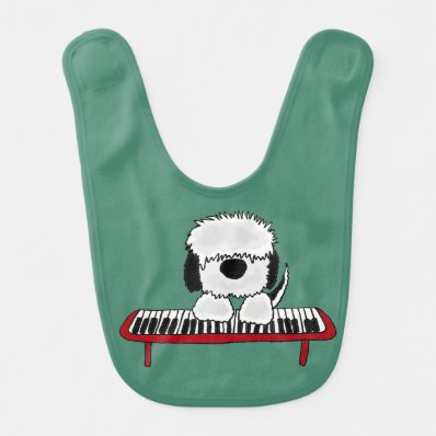 Funny Sheepdog Playing Keyboard Bib