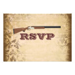 Funny Shotgun Wedding Brown Damask RSVP Cards