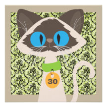 Funny Siamese Cat Script 30th Birthday Party Personalized Invites