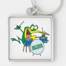 funny silly cartoon frog drummer cartoon key chain