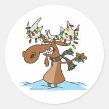 funny silly christmas moose cartoon stickers