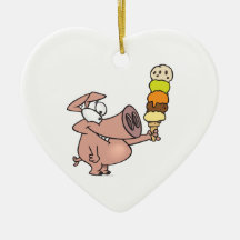 funny silly cute piggy pig with ice cream cone christmas tree ornaments