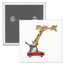 funny silly giraffe in a car commuting button