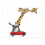 funny silly giraffe in a car commuting postcards