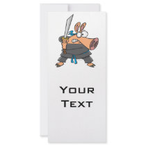 funny silly ninja karate pig piggy cartoon full color rack card