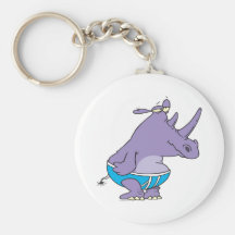 funny silly rhino in undies briefs animal cartoon key chains
