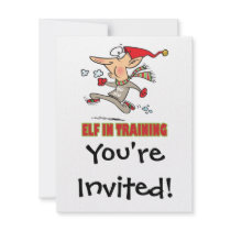 funny silly santa elf in training jogging cartoon invite