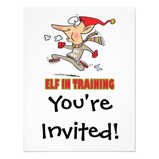 funny silly santa elf in training jogging cartoon invite