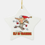funny silly santa elf in training jogging cartoon ornament