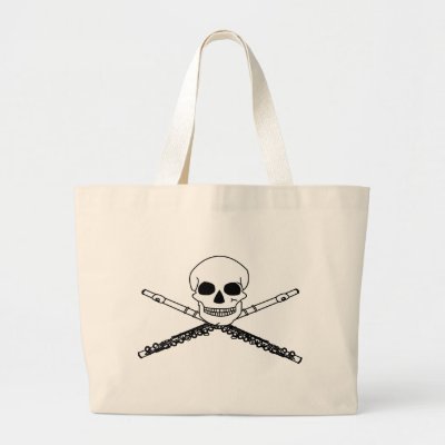 Skull School Bags on Canvas Music Carry All Bag Has Flute Player Design With Funny Skull