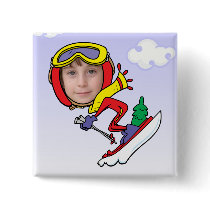 Funny Snow Skier Photo Face Template Pinback Buttons