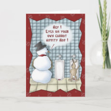 Funny Snowman Easter Bunny Christmas Card=