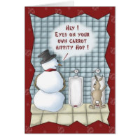 Funny Snowman Easter Bunny Christmas Card