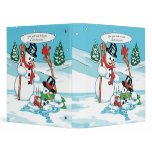 Funny Snowman with Hot Chocolate Cartoon 3 Ring Binders