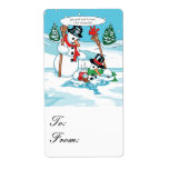 Funny Snowman with Hot Chocolate Cartoon Gift Tag Custom Shipping Label