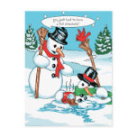 Funny Snowman with Hot Chocolate Cartoon Post Card