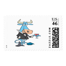 funny sophisticated bull cartoon stamp