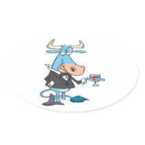 funny sophisticated bull cartoon oval stickers