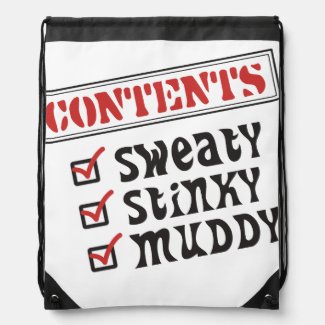Funny Sports - © Contents: Sweaty, Stinky, Muddy Drawstring Backpack