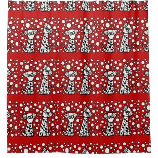 Funny Spotted Dogs with Heart Shaped Spots Art Shower Curtain