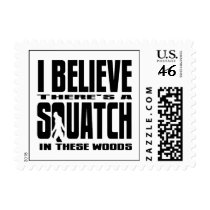Funny Squatch in These Woods! (Black) Postage Stamps