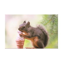 Funny Squirrel Licking Ice Cream Cone Gallery Wrapped Canvas