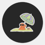 funny sun tanning beach octopus round stickers