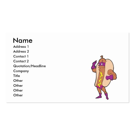 funny super hero hot dog character business card templates