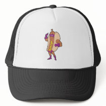 funny super hero hot dog character trucker hat