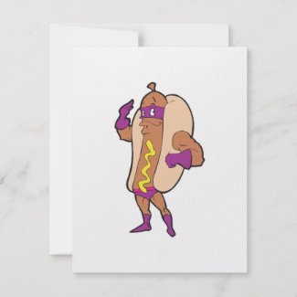 funny super hero hot dog character invitation