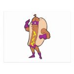 funny super hero hot dog character post cards