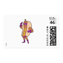 funny super hero hot dog character stamps