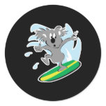 funny surfing koala bear round stickers