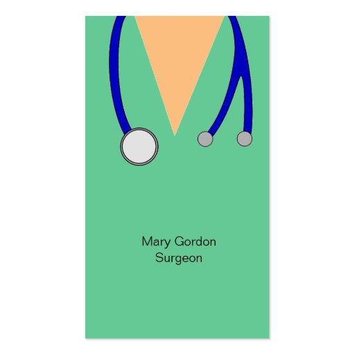 Funny Surgeon Scrubs and Stethoscope Doctor Medic Business Card (front side)