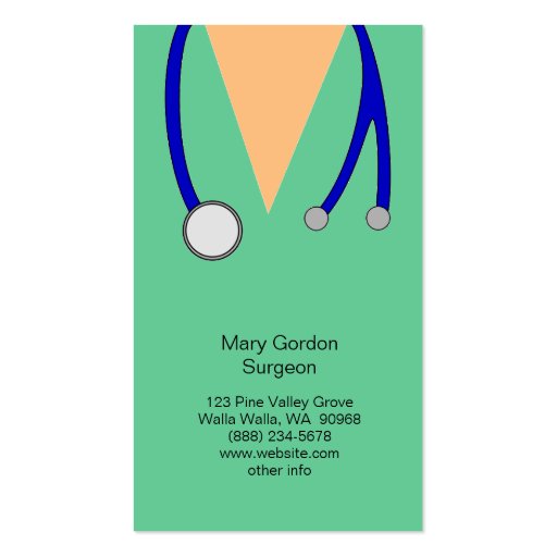 Funny Surgeon Scrubs and Stethoscope Doctor Medic Business Card (back side)