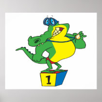 funny swimmer champ alligator crocodile print