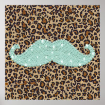 Funny Teal Green Bling Mustache And Animal Print