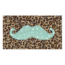 Funny Teal Green Bling Mustache And Animal Print Business Card