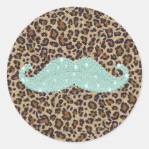 Funny Teal Green Bling Mustache And Animal Print Stickers