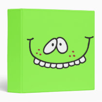 smile, smiley, green, goofy, silly, funny, novelty, school, kids, children, student, journal, photo, planner, notes, happy, expression, adorable, cute, dooni designs, Binder with custom graphic design