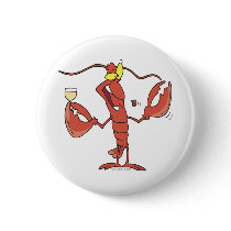 funny toasting lobster cartoon pinback buttons
