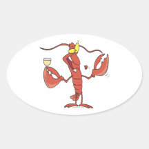 funny toasting lobster cartoon oval sticker