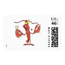 funny toasting lobster cartoon postage stamp